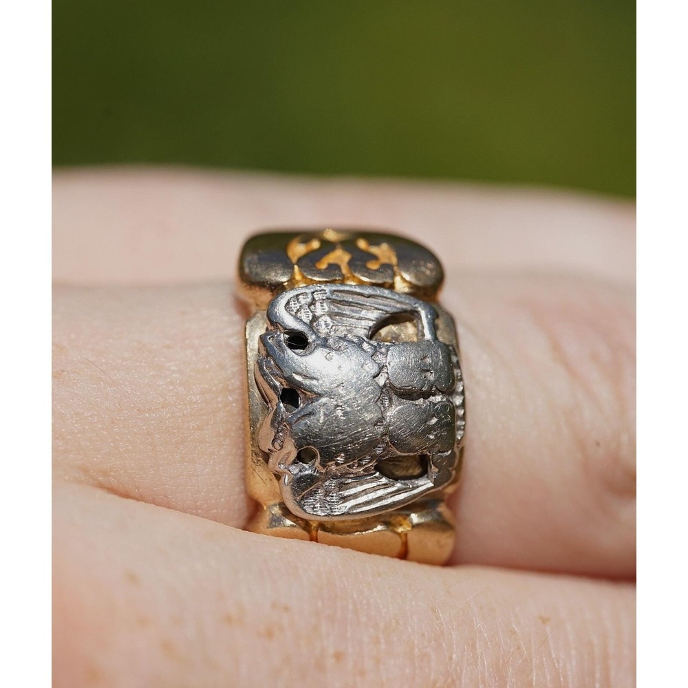 Vintage 10k Solid Yellow‎ White Gold Double Eagle Men's 32nd Degree Mason Ring